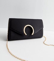 New Look Black Satin Moon Clutch Bag